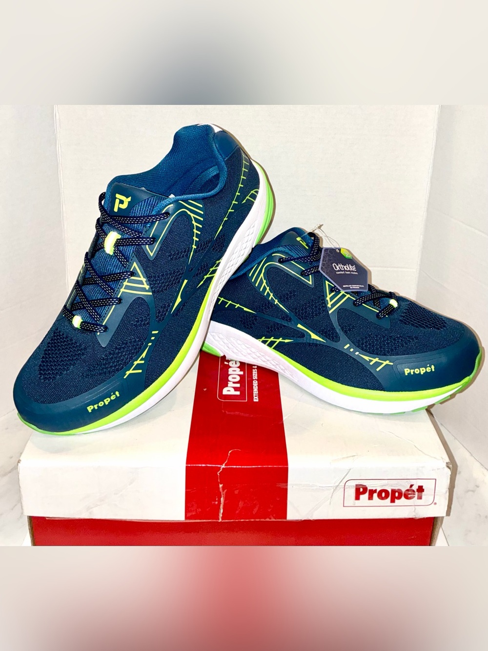 Propet One LT - Men's Size 14 Wide - OrthoLite - Navy\Lime - MAA022M - NEW (NIB)
